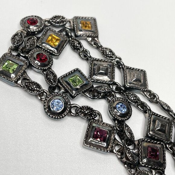 Premier Designs Gunmetal Tone Rhinestone Chain Link Necklace Boho Goth Unique - Picture 3 of 8
